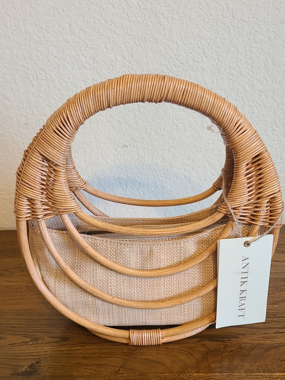 Antik Kraft Natural Rattan Round Tote - Light Tan
